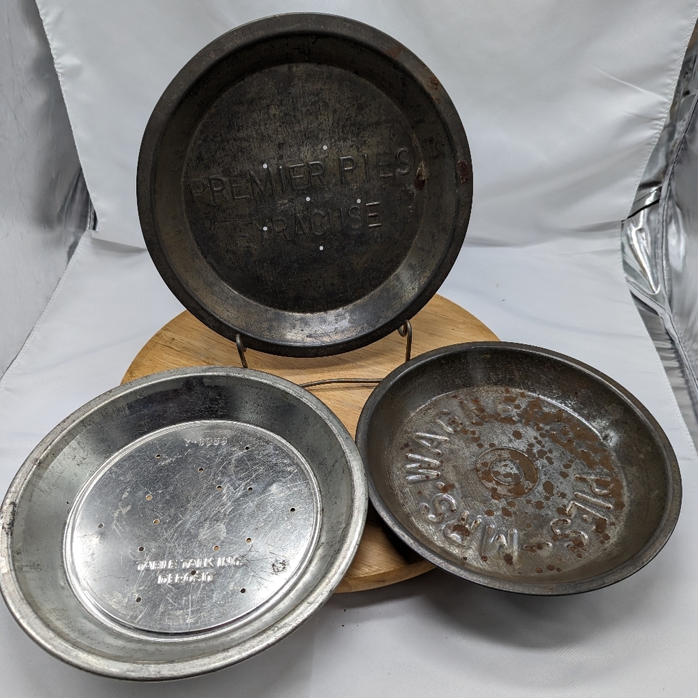 3 Vintage Tin Pie Plates 9-9.75"